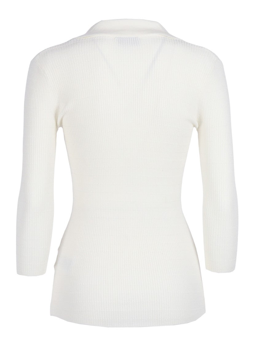 Elisabetta Franchi Tricot Ribbed Gold Button Top