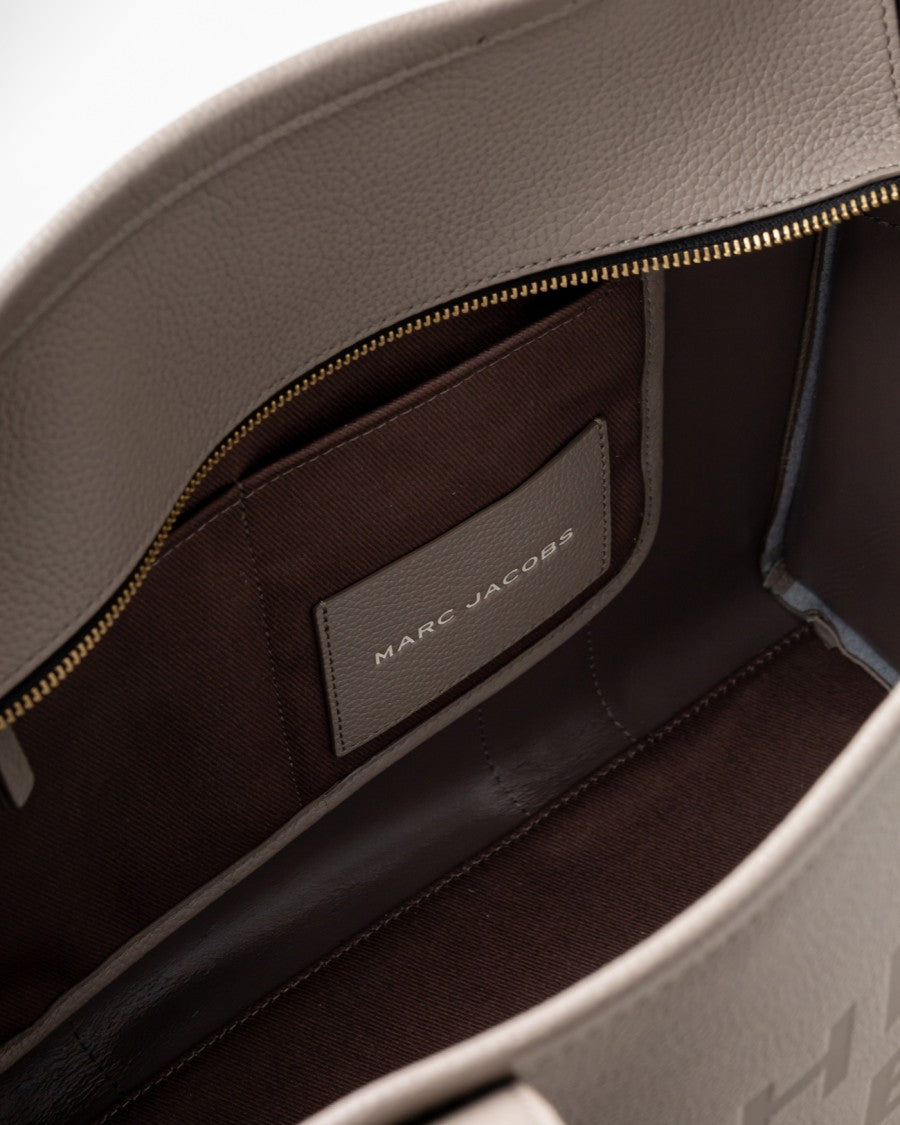 Marc Jacobs Grained Leather Light Gray Shopper Bag With Zip Closure