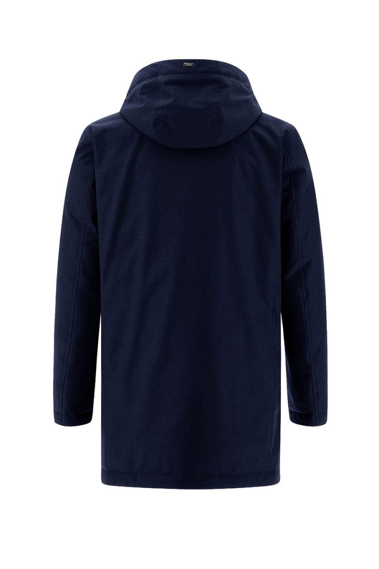 Herno Navy Polyester-Viscose Blend Hooded Parka Jacket