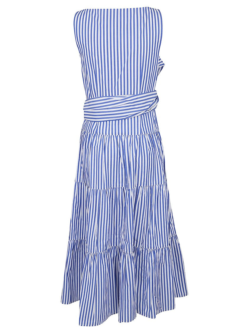 Lauren Striped Day Dress With Low-Cut Front And Ruffled Skirt