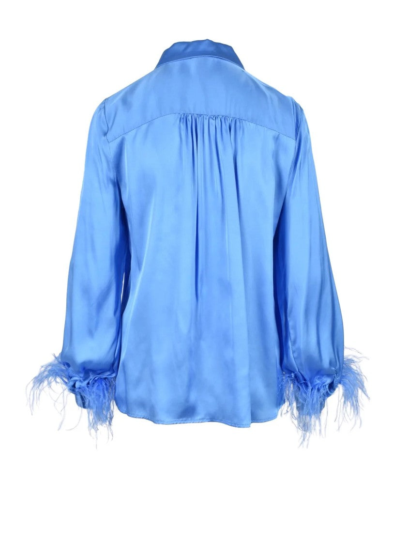 Motel Light Blue Feathered Cuffs Viscose Shirt