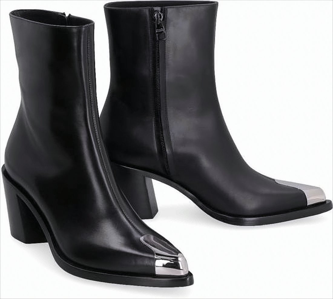 Alexander Mcqueen Black Leather Ankle Boots