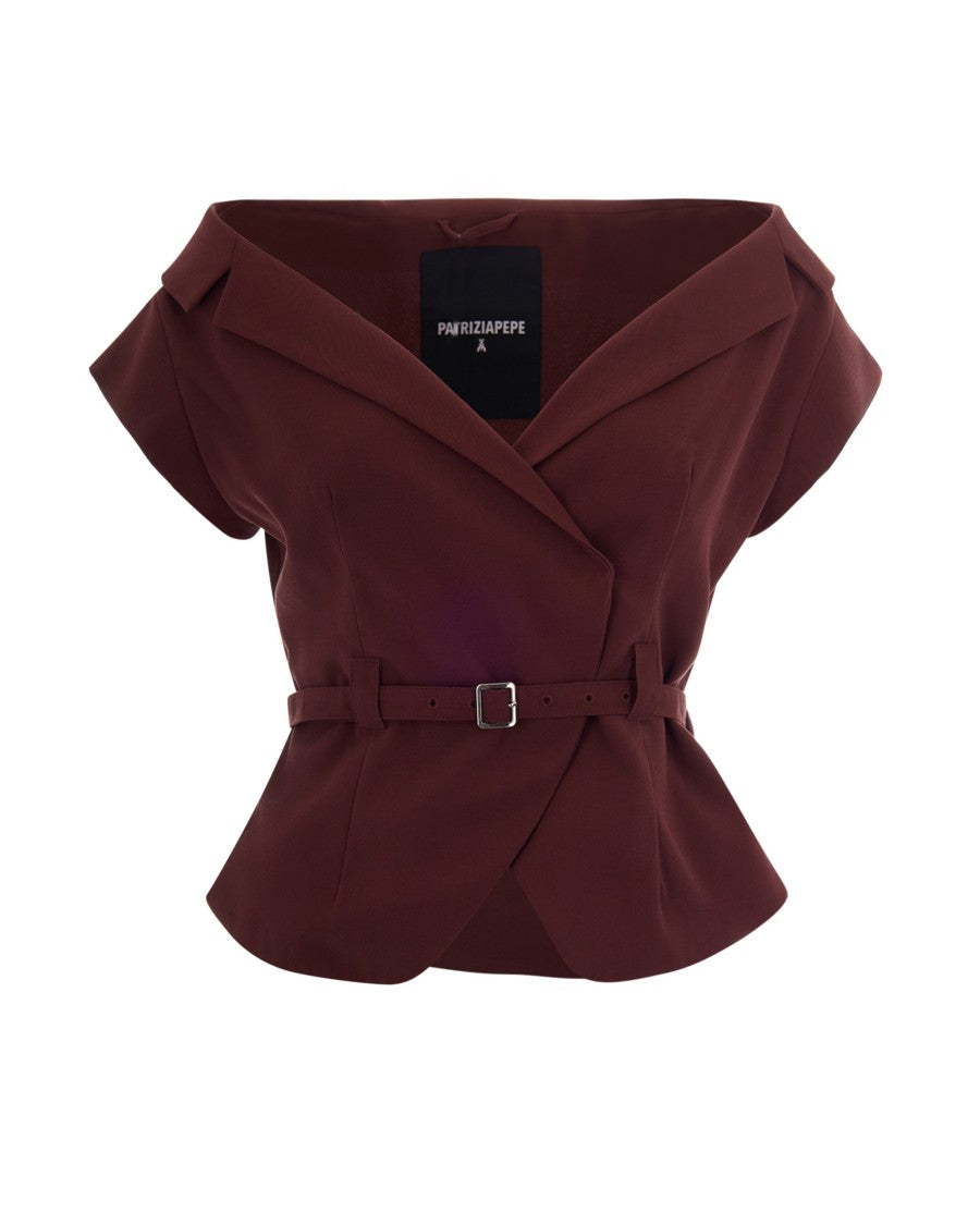 Patrizia Pepe Structured Sleeveless Blazer With Adjustable Waist And Flared Hem