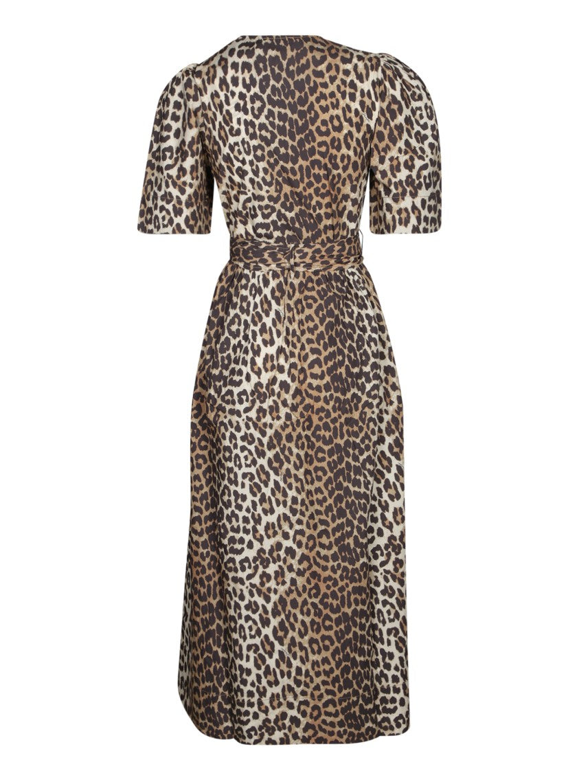 Ganni Leopard Print Wrap Midi Dress
