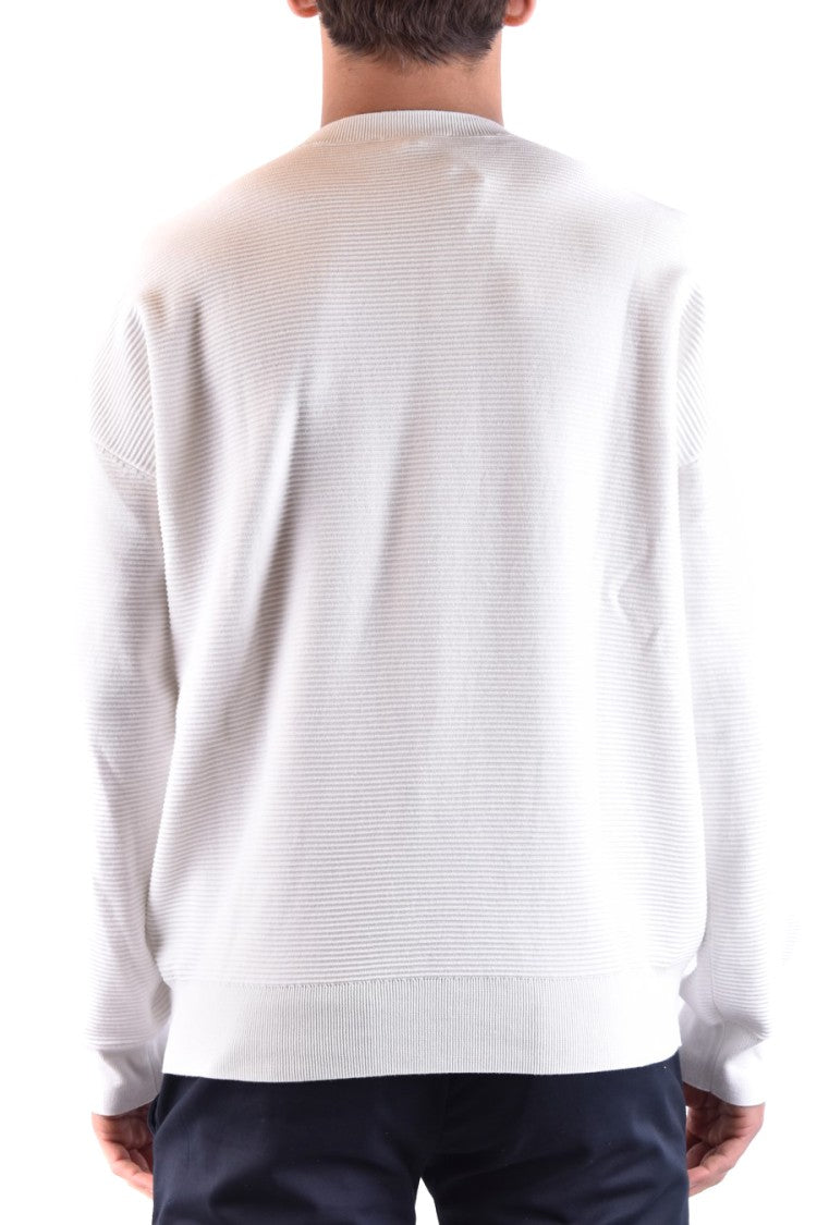 Emporio Armani White Cotton Textured Emblem Knit Sweater
