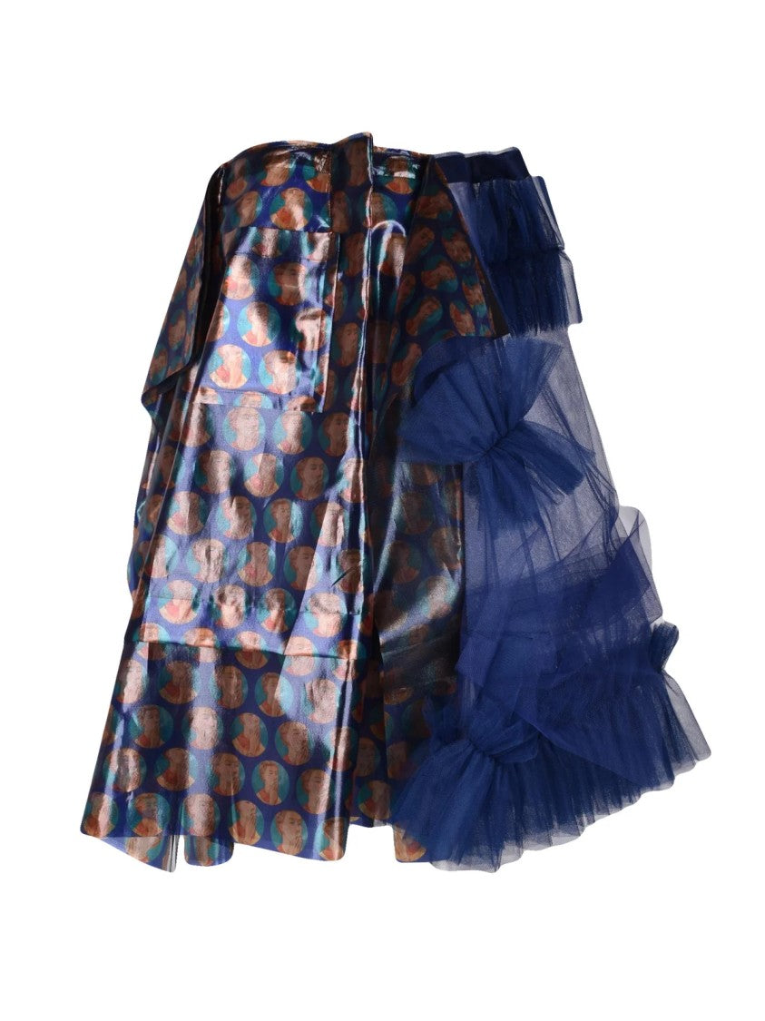 Tao Comme Des Garçons Brown/Purple Portrait Pattern Tulle Midi Skirt