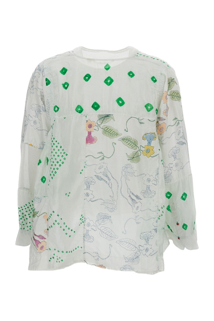 Injiri Floral Print Silk Shirt With Pleated Side Construction