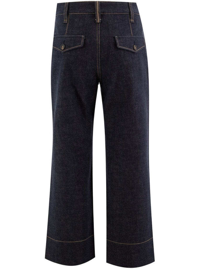 Brunello Cucinelli Cropped Blue Trousers With Pocket Flaps