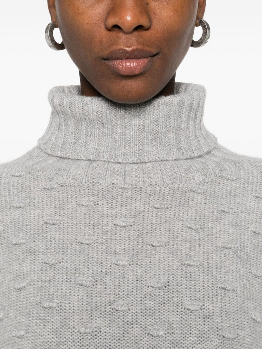 Tabaroni Cashmere Textured Gray Cashmere Knit Sweater With Turtleneck