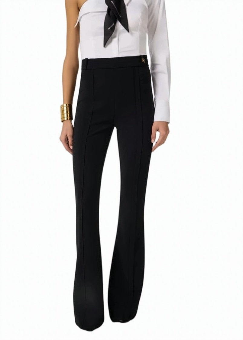 Elisabetta Franchi Stretch Crepe Logo Detail Trousers