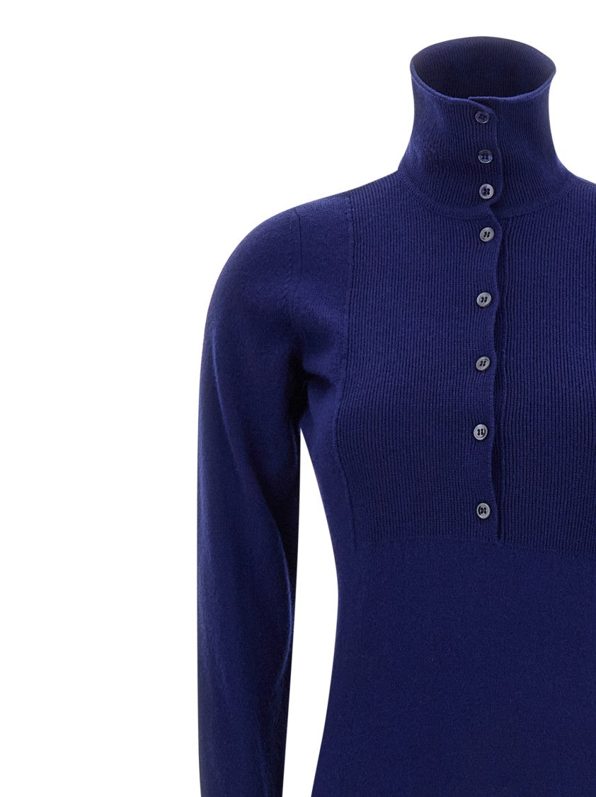 Tom Ford Ribbed Cashmere Polo-Style Maxi Dress