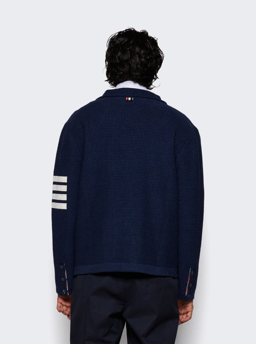 Thom Browne Linen Cotton 4-Bar Cardigan Dark Blue