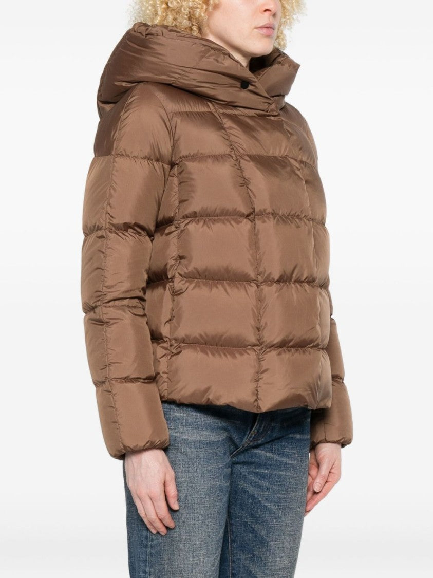 Peuterey Cropped Brown Quilted Coat With High Collar And Spacious Hood