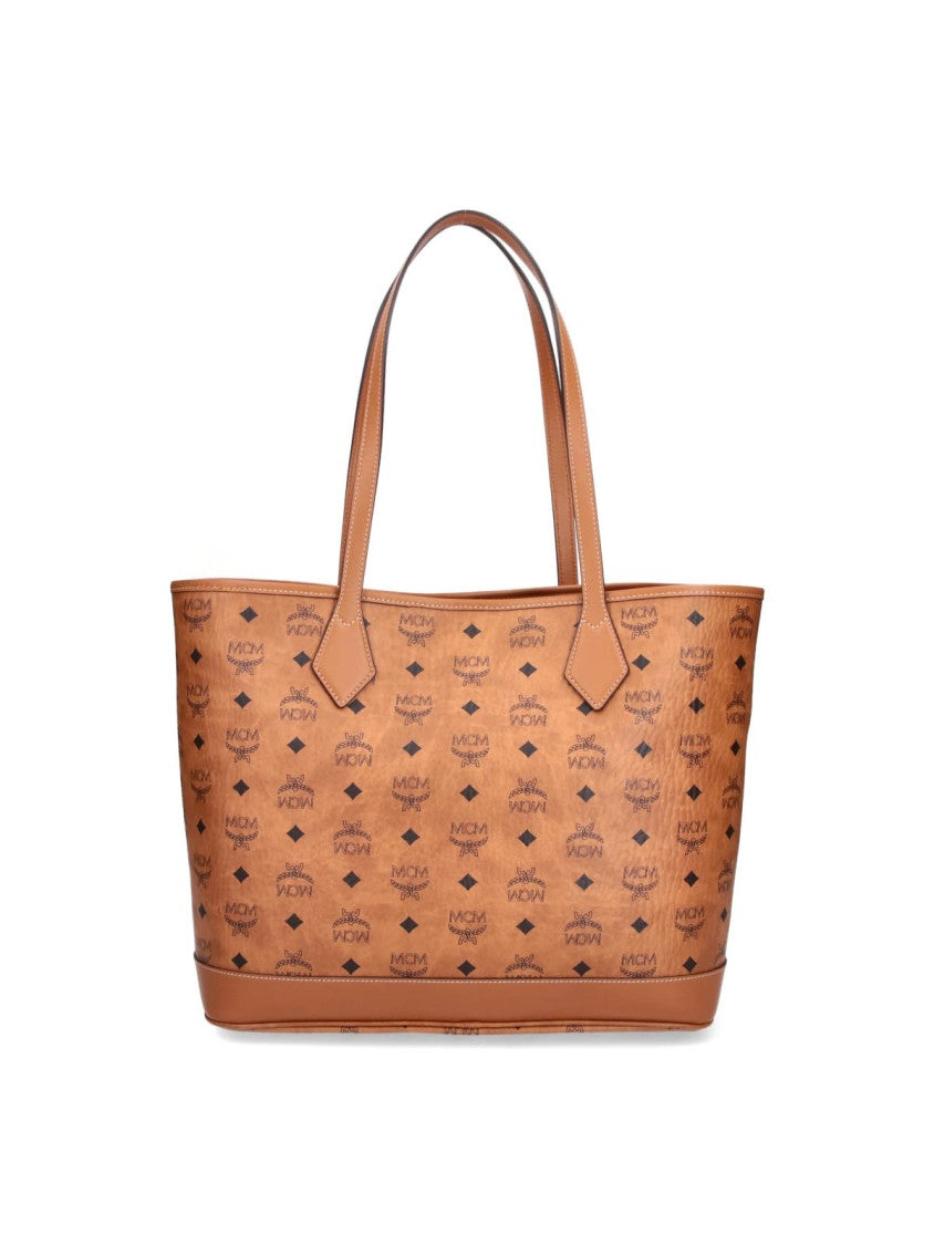 Mcm Brown Liz Visetos Leather Tote Bag
