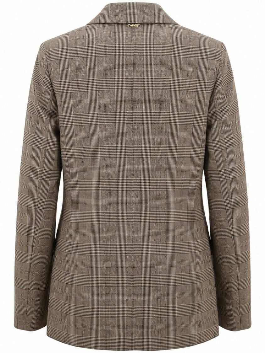 Twin-Set Tailored Prince Of Wales Check Blazer With Double-Breasted Front