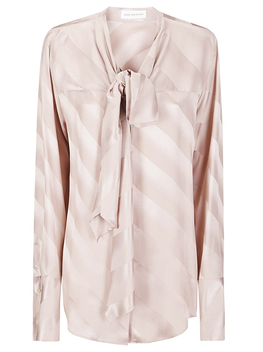 Dries Van Noten Silk Blouse With V-Neck And Bow Detail