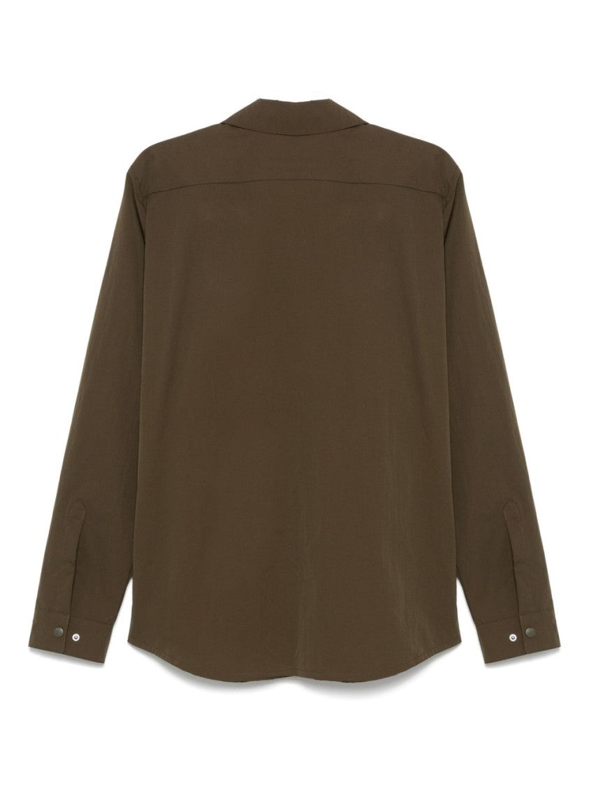 Paltò Front Press-Stud Fastening Olive Green Overshirt With Pockets