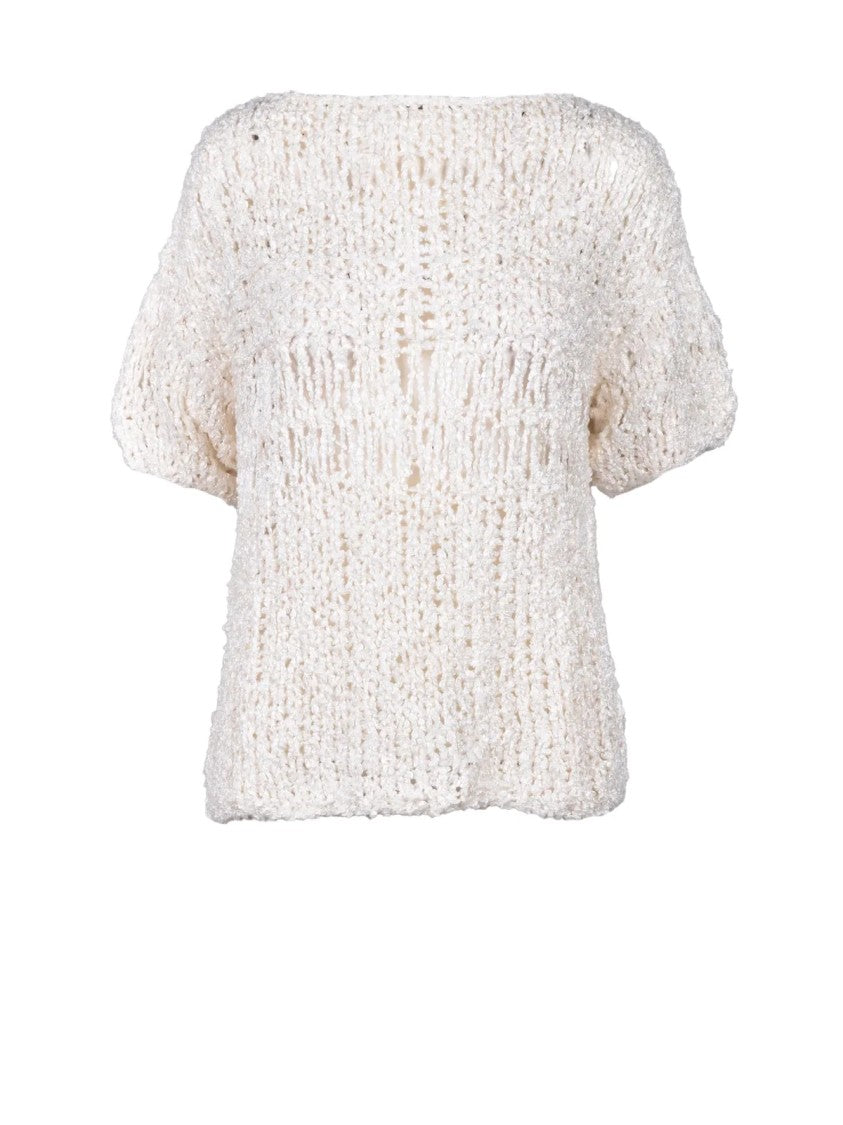 Wild Cashmere White Boxy Boat-Neck Silk Sweater
