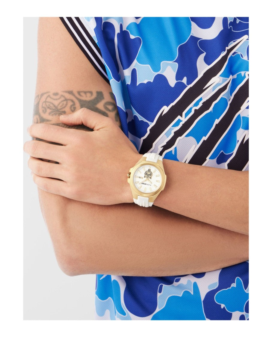 Plein Sport 47Mm Yellow Gold Case Silicone Watch With Enamel Dial