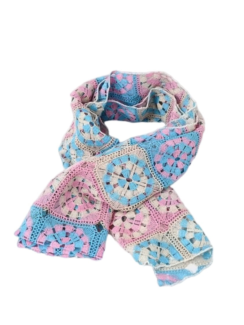 Engineered Garments Crochet-Patterned Polyester Scarf With Pastel Motifs