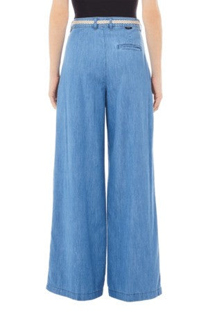 Liu Jo Wide-Leg Light Denim Trousers With Front Pleats