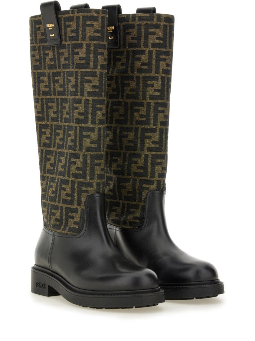 Fendi Tall Boots With Signature Monogram Pattern And Branded Detailing