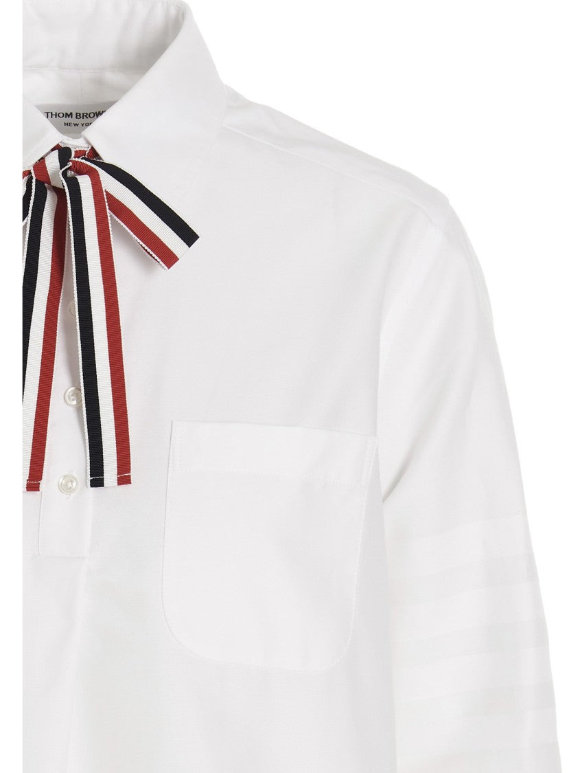 Thom Browne Logo Pussy Bow Blouse