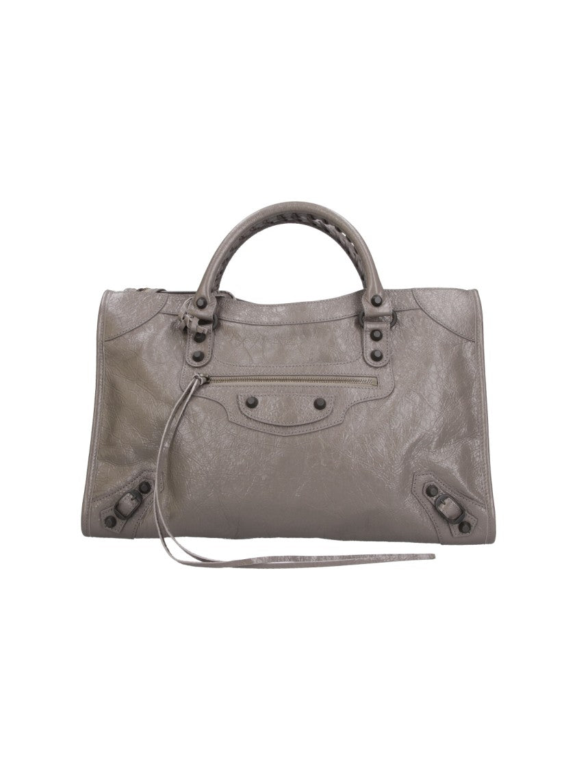 Balenciaga Rectangular Handbag In Textured Grey Leather