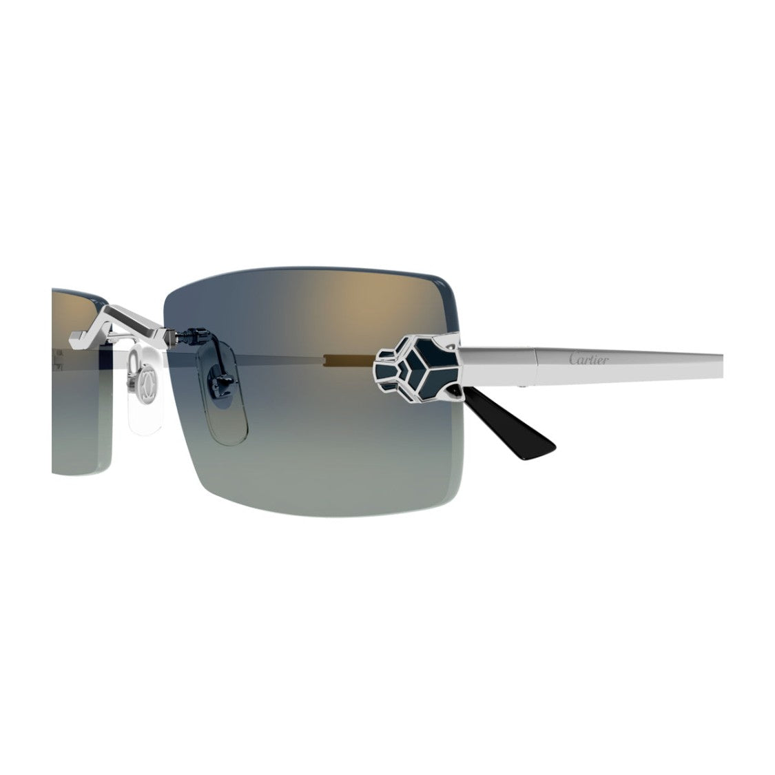 Cartier Rimless Silver And Blue Sunglasses With Geometric Panther Motif