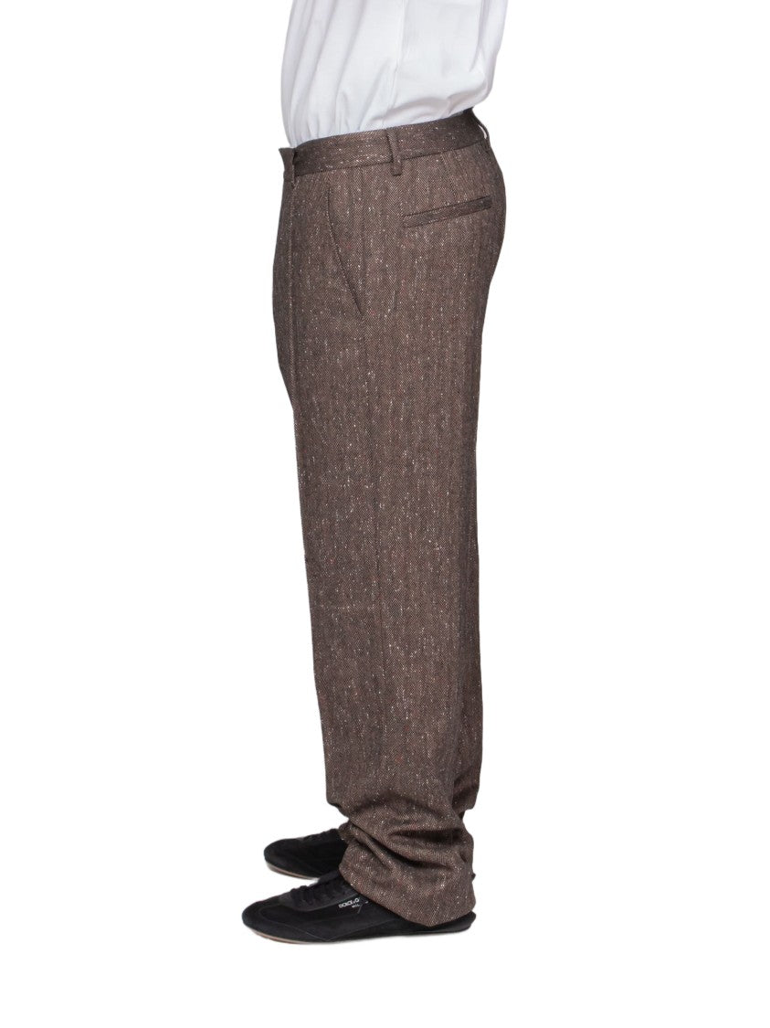 Dsquared2 Relaxed-Fit Textured Brown Trousers With Classic Waistband
