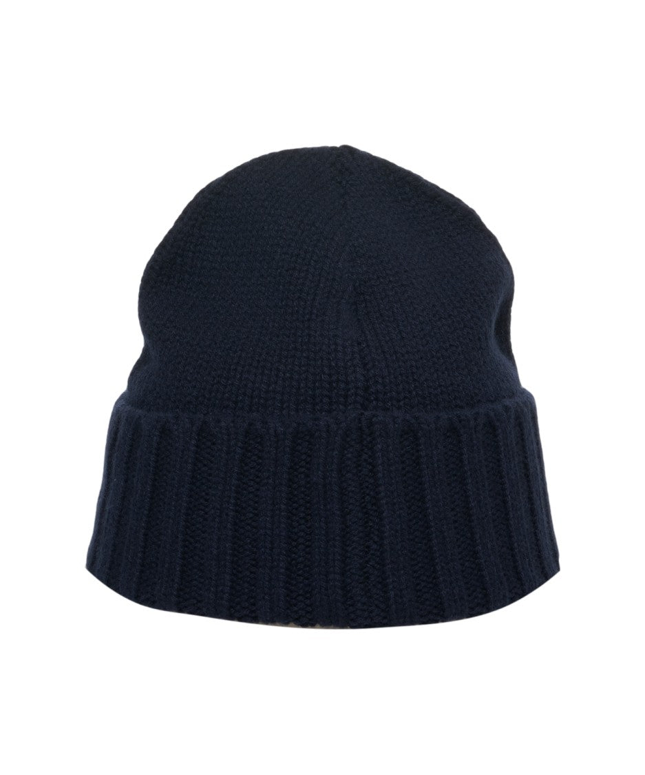 Kangra Black Cashmere Beanie With Ribbed Edge