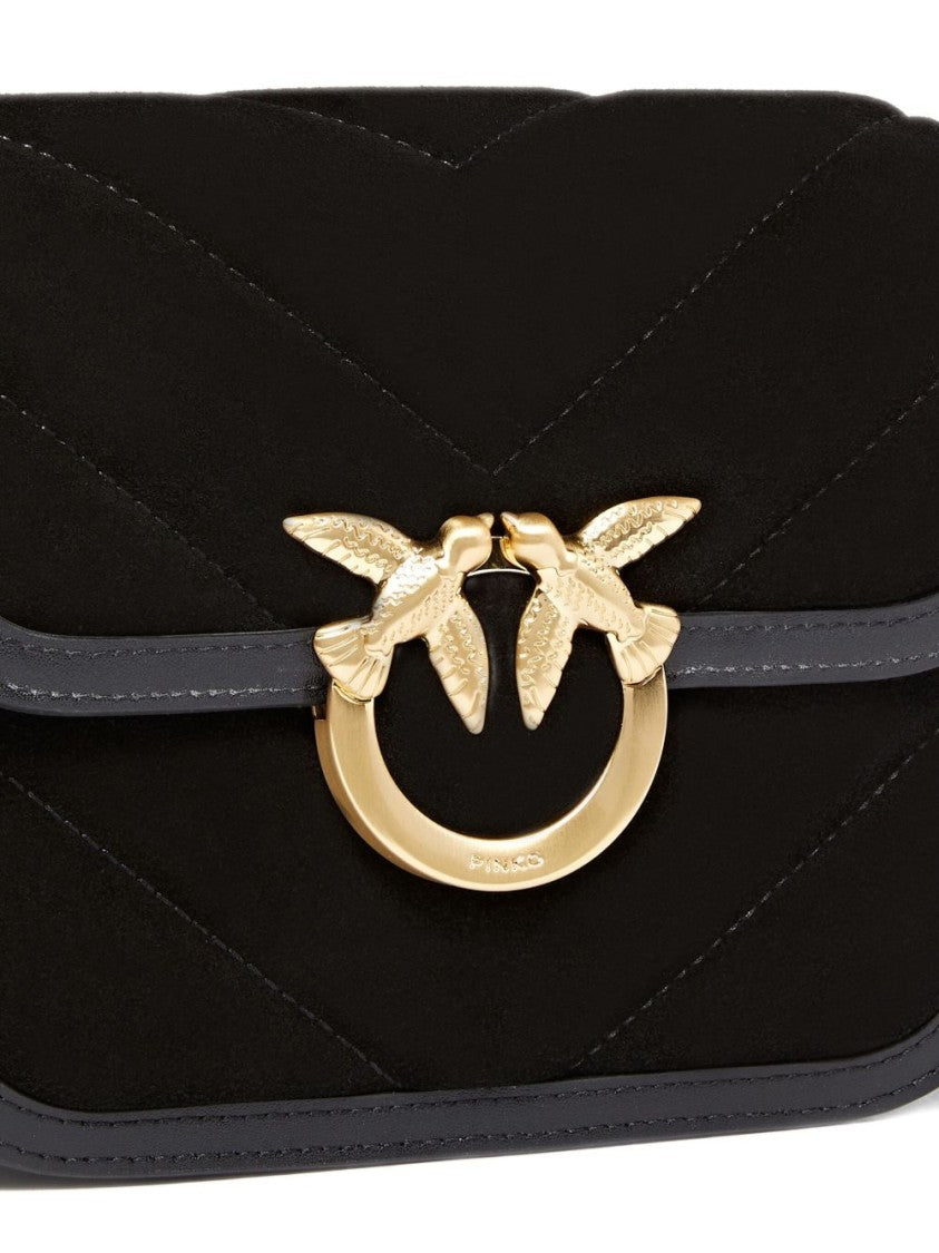 Pinko Quilted Black Leather Bag With Signature Gold-Tone Love Birds Buckle