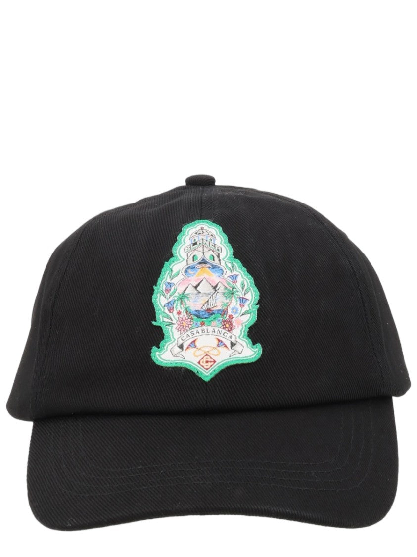 Casablanca Black Cotton Patch Baseball Cap