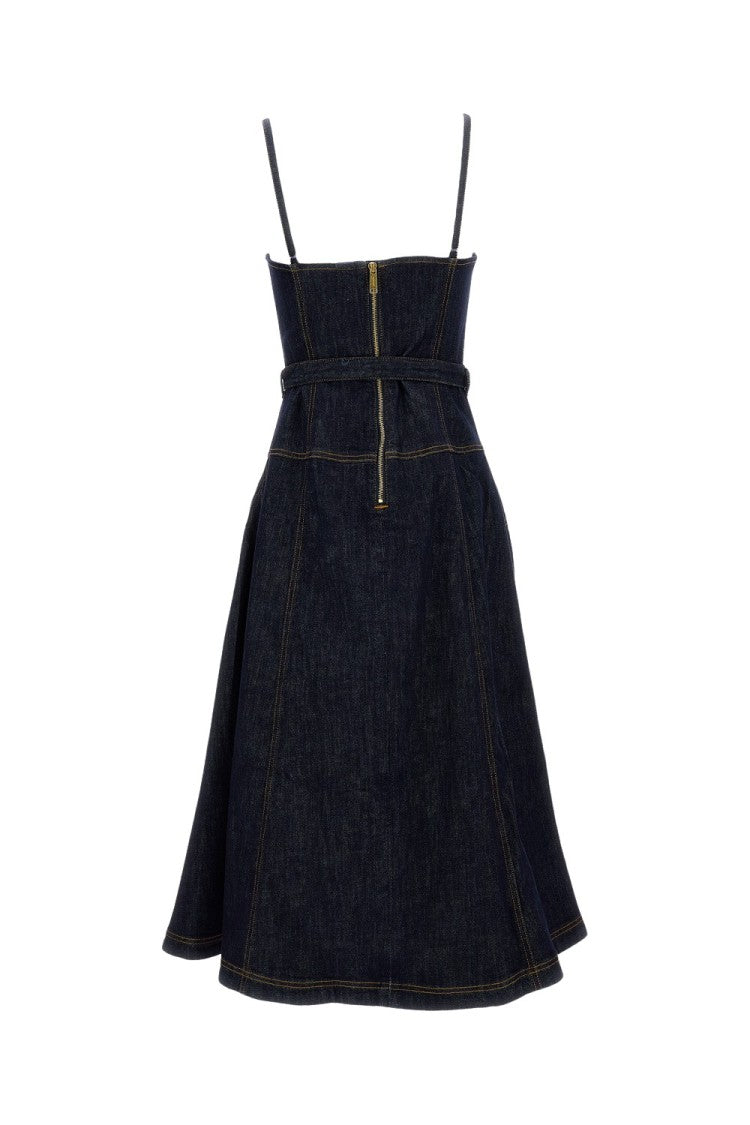 Self-Portrait Indigo Denim Flared Midi Dress
