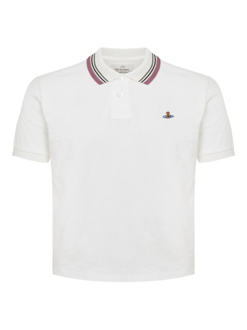 Vivienne Westwood White Striped Collar Ribbed Logo Top