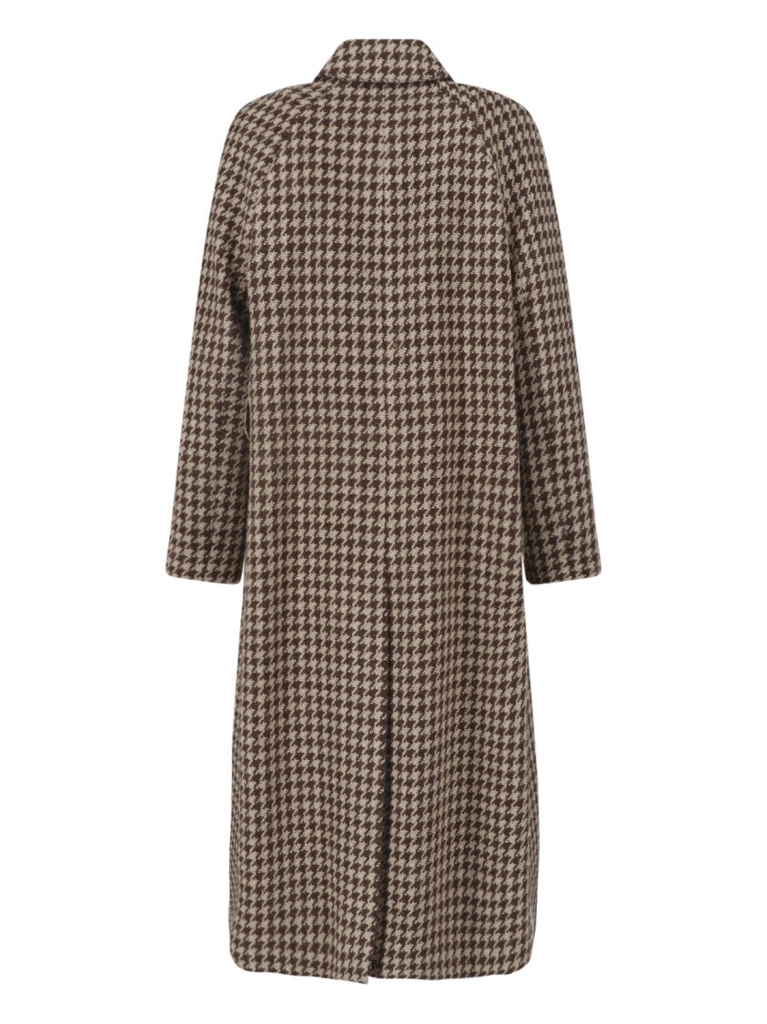 Lardini Brown Wool-Blend Houndstooth Belted Coat