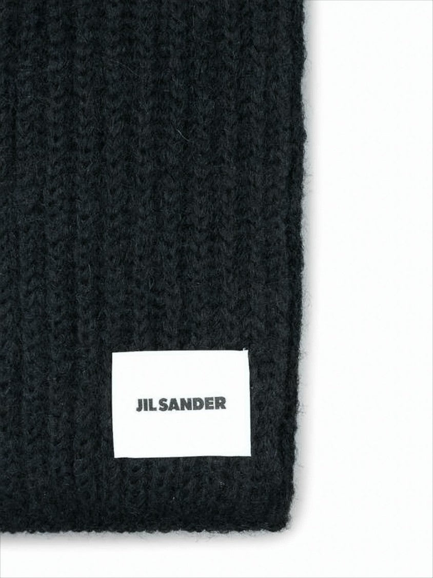 Jil Sander Ribbed Knit Scarf In Deep Black