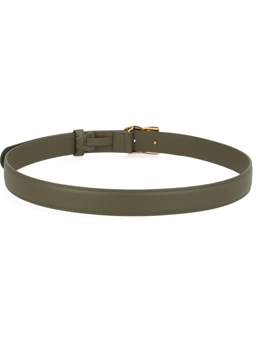 Dolce & Gabbana Olive Interlocking Gold Buckle Leather Belt