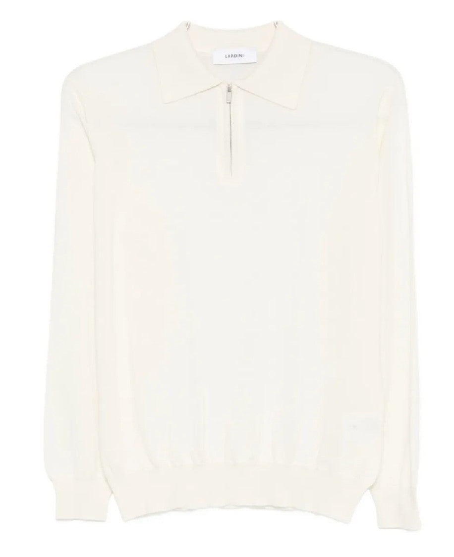 Lardini Minimalist White Long-Sleeve Polo Shirt
