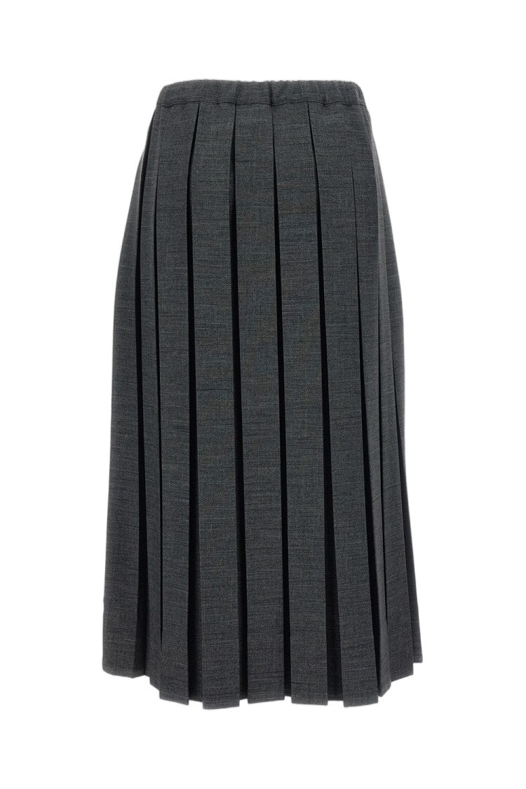 Plan C Grey Asymmetrical Hem Pleated Maxi Skirt