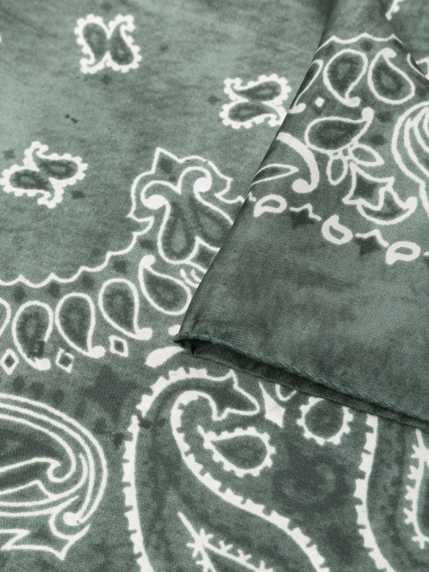 Golden Goose Paisley And Floral Pattern Green Silk Scarf