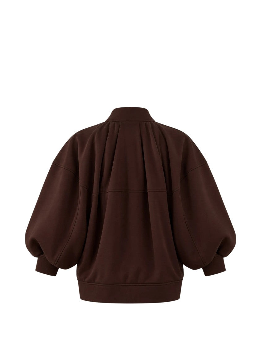 Meimeij Brown Polyester-Blend Puffed-Sleeve Bomber Jacket