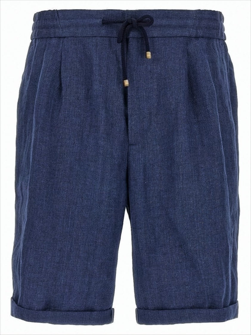 Brunello Cucinelli Textured Linen Shorts With Drawstring Waistband