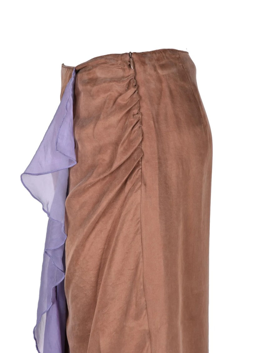 Weili Zheng Lilac Taupe Draped Ruffle Midi Skirt