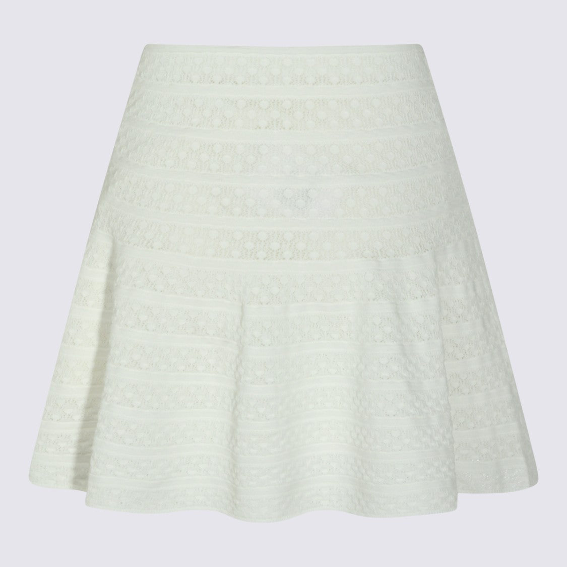 Self-Portrait Flared Mini Skirt With Lace Pattern And Rhinestone Buttons