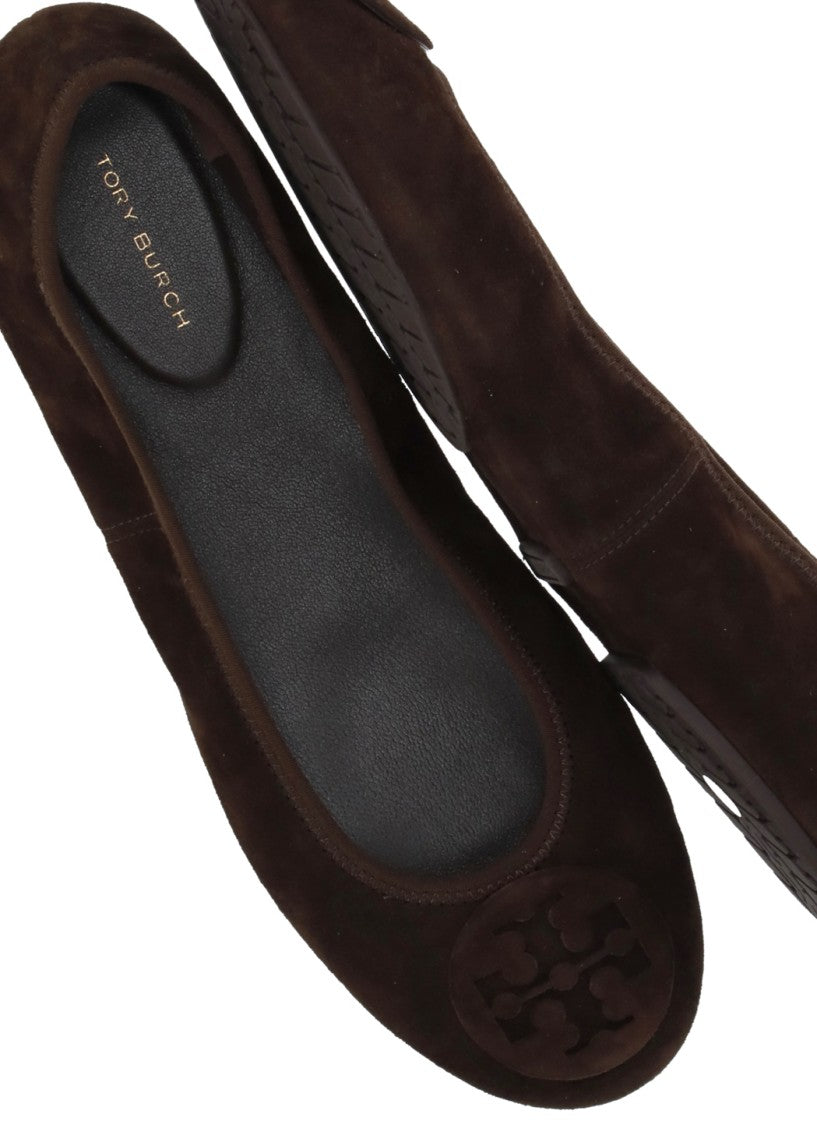 Tory Burch Brown Stretch Side Suede Flats