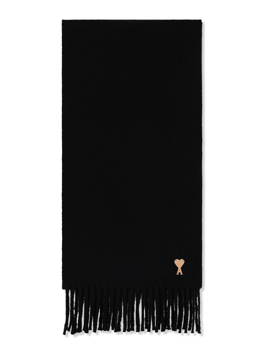 Ami Paris Cashmere-Effect Wool Scarf With Heart Patch Detail