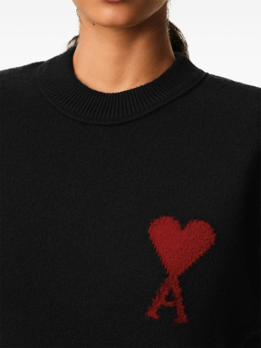 Ami Paris Relaxed Fit Black Sweater With Heart Emblem