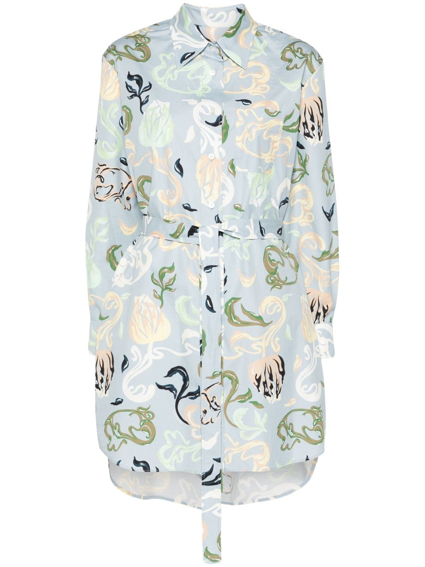 Lanvin Abstract Pattern Mini Dress With Classic Collar And Matching Belt