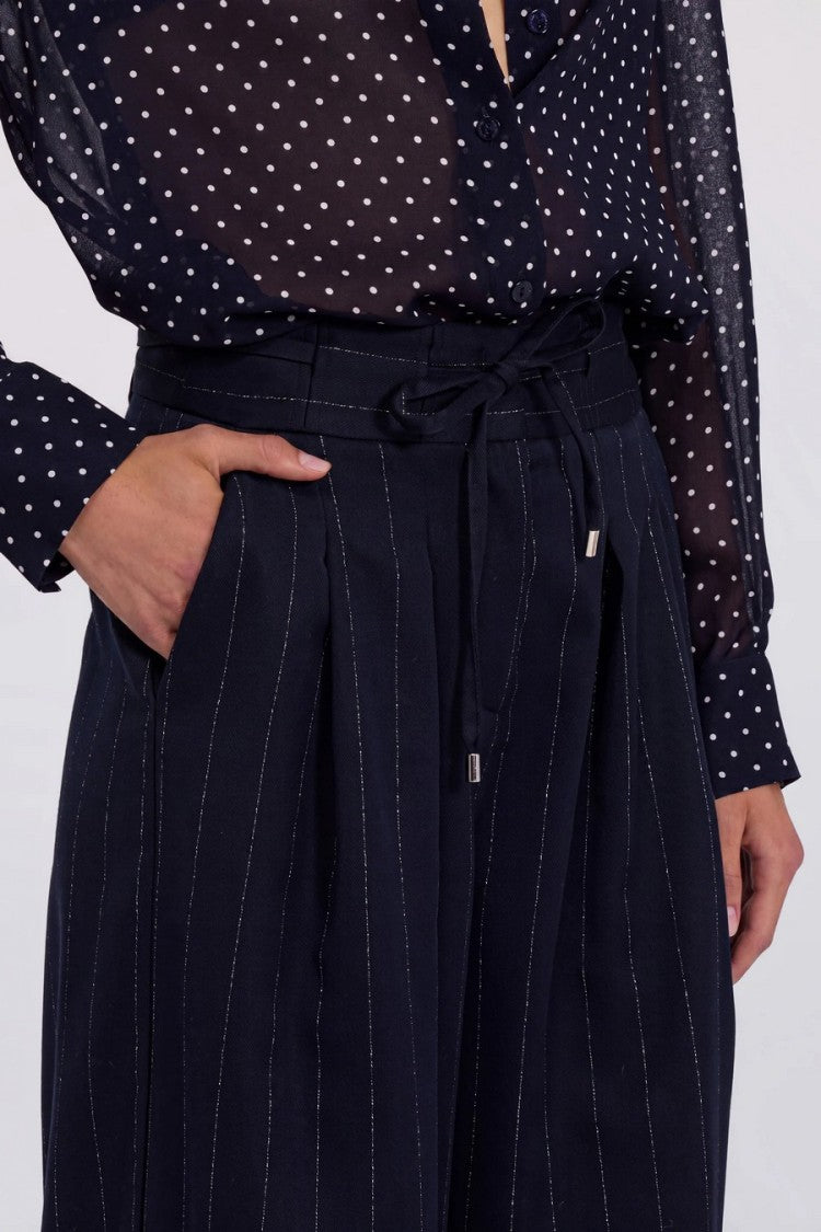 Ermanno Navy Pinstripe Wide-Leg Polyester-Blend Pants